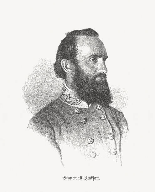 ilustraciones, imágenes clip art, dibujos animados e iconos de stock de stonewall jackson (1824-1863), general confederado durante la guerra civil americana - civil war general engraving men