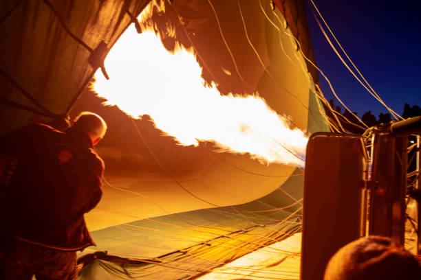 Cappadocia, Turkey -February 12, 2017: Hot-air balloons preparing for takeoff on February, 12, 2017 in Cappadocia, Turkey