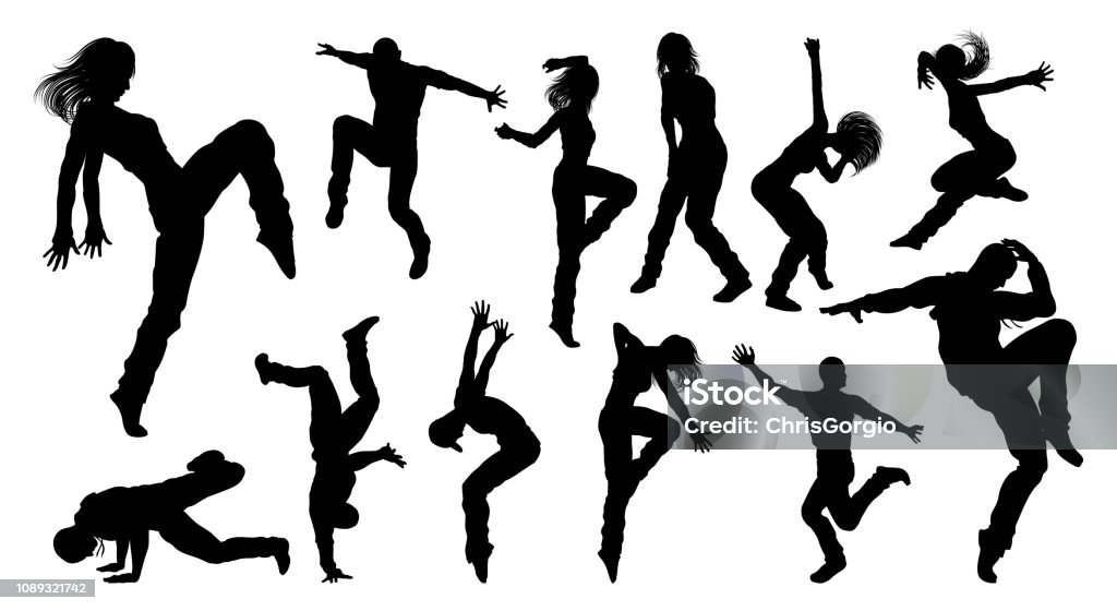 Street Dance Dancer Silhouettes - Royalty-free Dançar arte vetorial