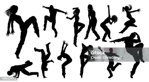 Street Dance Dancer Silhouettes - Arte vetorial de stock e mais imagens de Dançar - Dançar, Silhueta, Bailarino