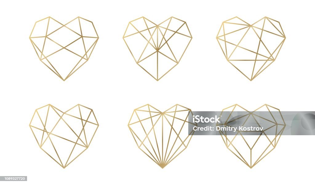 Luxury vector collection of polygonal hearts. Vector set. Luxury vector collection of polygonal hearts. Invitation template. Set geometric shape. Heart Shape stock vector