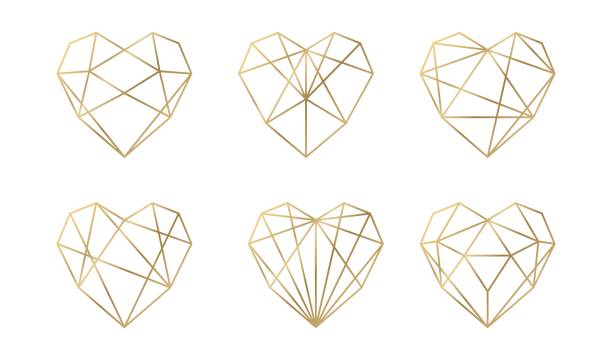 Luxury vector collection of polygonal hearts. Vector set. Luxury vector collection of polygonal hearts. Invitation template. Set geometric shape. gold metal symbols stock illustrations