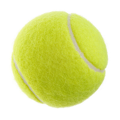 Isolated objects: single yellow green tennis ball on white background