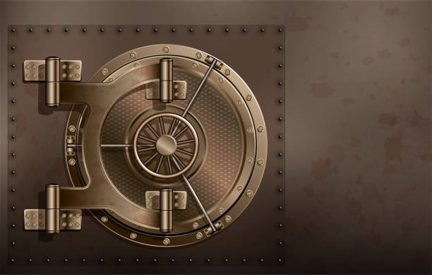 istock A huge metal round safe door. Reliable saving of secrets and passwords. 1089332242