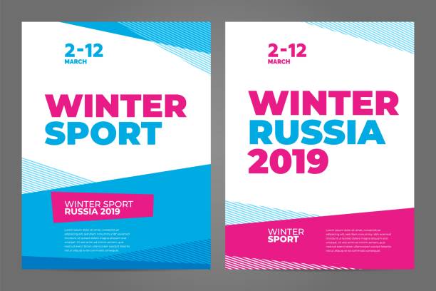 bildbanksillustrationer, clip art samt tecknat material och ikoner med layout affisch malldesign för vinter sportevenemang 2019 - skidskytte tavla