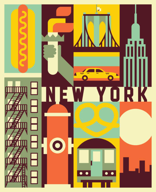 вектор нью-йоркский фон - retro revival new york state usa north america stock illustrations