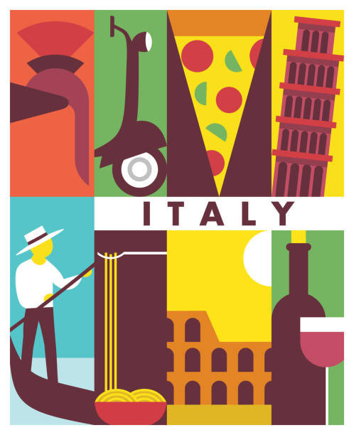 ilustraciones, imágenes clip art, dibujos animados e iconos de stock de vector fondo de italia - italian culture rome europe cartoon