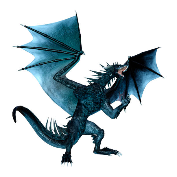istock 3D illustration black fantasy dragon on white 1089338206