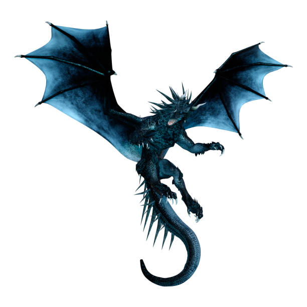 istock 3D illustration black fantasy dragon on white 1089338224