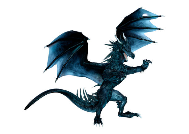 istock 3D illustration black fantasy dragon on white 1089338274