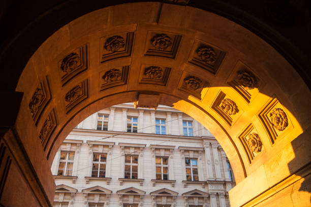 A view through a National Theater in Prague to building across the street