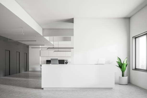istock Front view of reception desk in modern company 1089342964