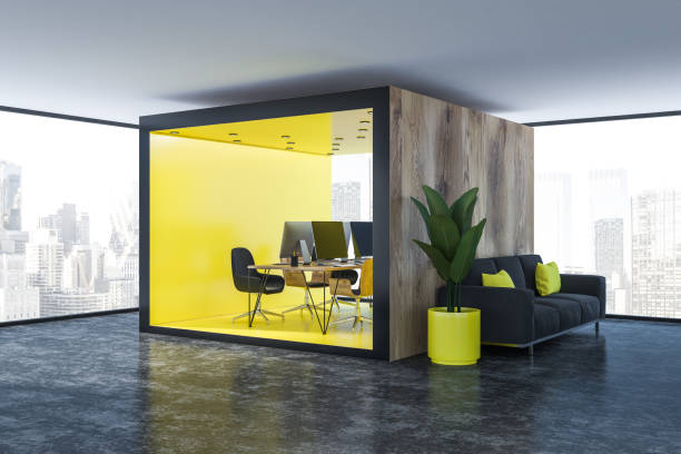 istock Yellow and wood office with sofa 1089343056
