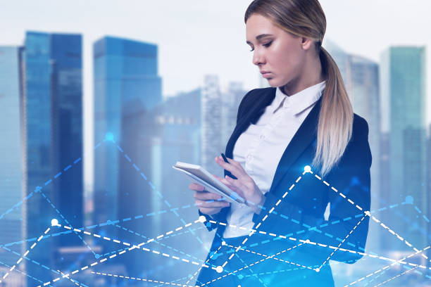 istock Woman with notebook, infographic data in business 1089343554