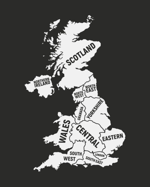 illustrations, cliparts, dessins animés et icônes de spatiocarte de carte royaume-uni. uk avec les noms de pays et régions. contexte du royaume-uni. illustration vectorielle - uk map regions england