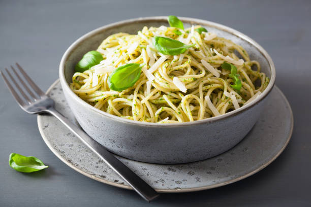 istock spaghetti pasta with avocado basil pesto sauce 1089349914