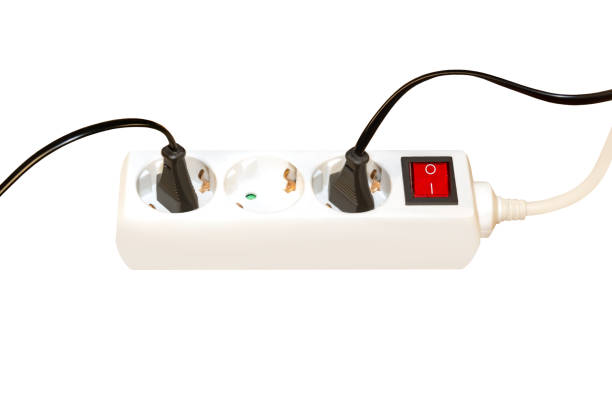 istock Electric plastic extension cord with switch isolated on white background 1089350066