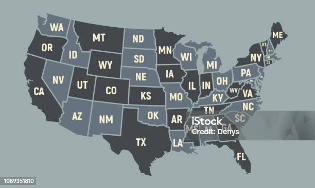 Ilustración de Mapa De Estados Unidos De América Con Nombres De Estado Corto Mapa De Carteles De Estados Unidos Fondo Vintage De Estados Unidos Ilustración De Vector y más Vectores Libres de Derechos de Mapa