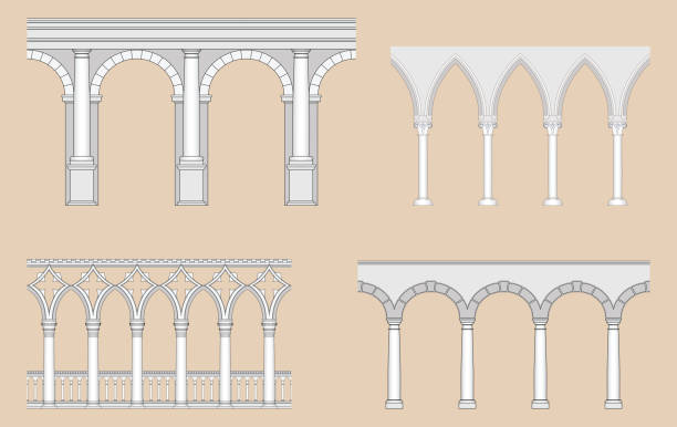 ilustraciones, imágenes clip art, dibujos animados e iconos de stock de arcadas: romano, veneciano, gótico, renacimiento - column roman vector architecture