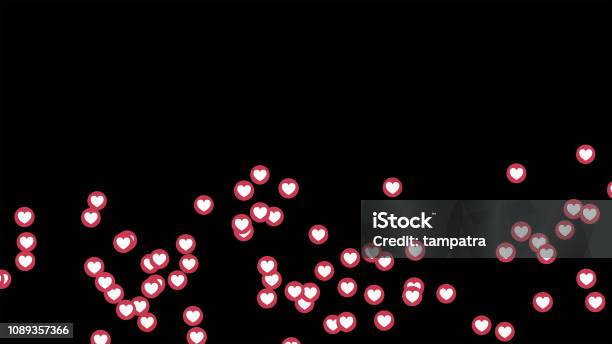 Love Heart Icons On Facebook Live Video Isolated On Black Background Social Media Network Marketing Application Advertising 3d Abstract Illustration Stock Photo - Download Image Now