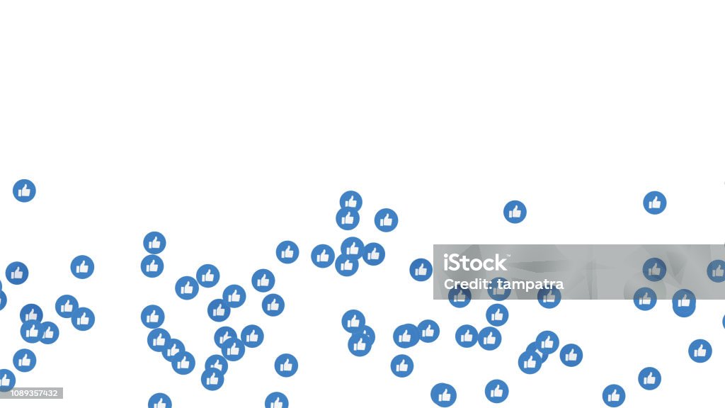 Like, thumb up, blue icons on Facebook live video isolated on white background. Social media network marketing. Application advertising. 3d abstract illustration Like Button Stock Photo