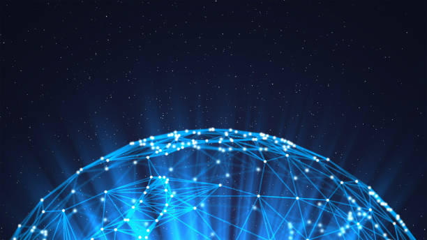 istock Planet earth and light. Blue sphere shape ball with digital data and network connection triangle lines for technology concept isolated on black background. Motion graphic. 3d abstract illustration 1089357572