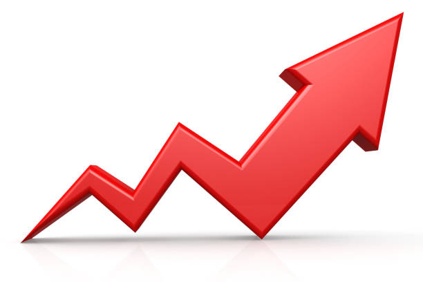 istock Red up growing arrow isolated 1089360584