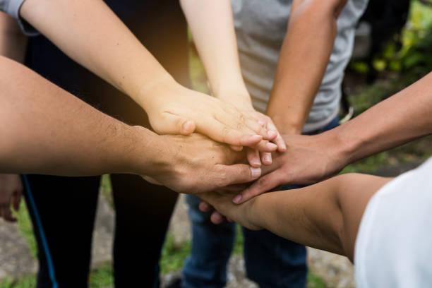 istock Hand stack and hold together in team for success something or take care. 1089360958