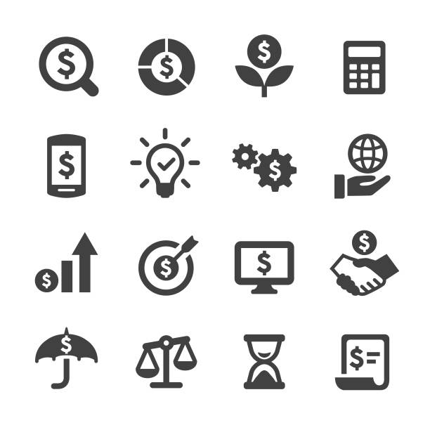 ilustrações de stock, clip art, desenhos animados e ícones de business and investment icons set - acme series - calculator symbol computer icon vector