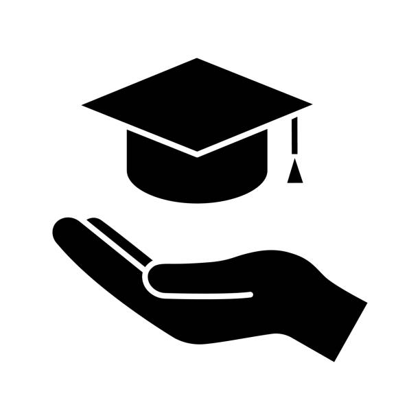 Accessible or free education icon Accessible or free education glyph icon. Vector silhouette. Open hand with graduation cap. Getting diploma pics for graduation free stock illustrations