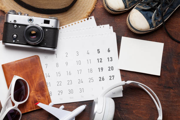 istock Travel vacation accessories and calendar 1089366796