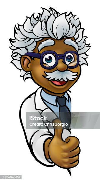 Scientist Cartoon Character Sign Thumbs Up Stock Illustration - Download Image Now - Albert Einstein, E=mc2, Hair
