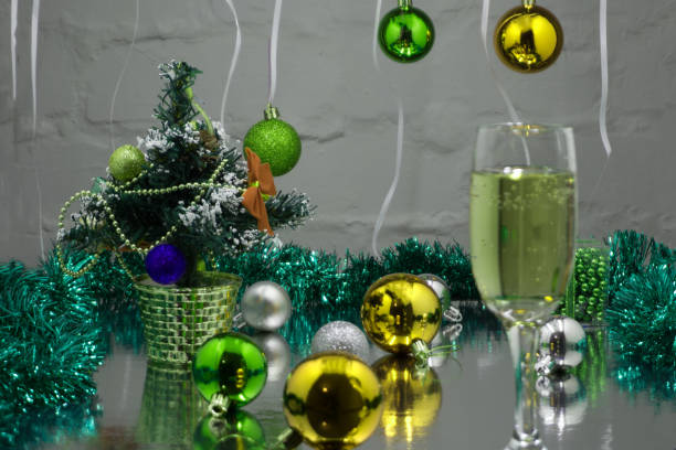 istock Christmas background champagne ribbons and decorations 1089367544