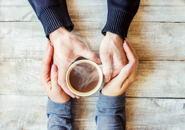 istock Cup drink for Breakfast in the hands of lovers. Selective focus. 1089375526