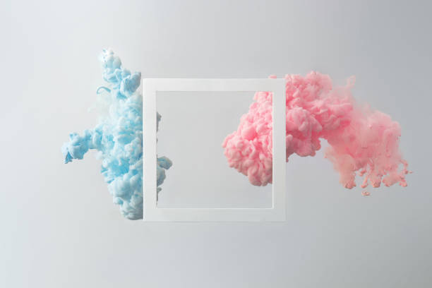 istock Abstract pastel pink and blue color paint with pastel gray background. 1089376952