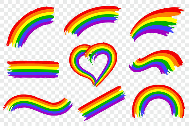 satz von lgbt pride farbwunder isoliert auf transparentem hintergrund. dynamische grobe bürste pinselstrich in den farben der lgbt-bewegung. regenbogen-gay-pride-symbol. vektor-illustration. - lesbian gay man rainbow multi colored stock-grafiken, -clipart, -cartoons und -symbole