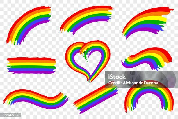 Set Of Lgbt Pride Color Splash Isolated On Transparent Background Dynamic Rough Paint Brush Stroke In The Colors Of Lgbt Movement Rainbow Gay Pride Symbol Vector Illustration Stock Illustration - Download Image Now