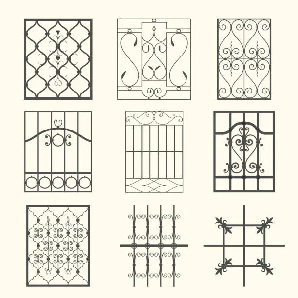 Vector illustration of Iron window grills