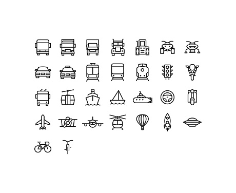 Vector illustration of outline transportation icons.