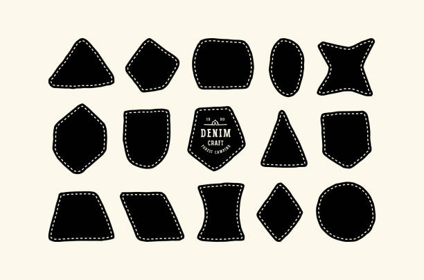 ilustrações de stock, clip art, desenhos animados e ícones de set of patch silhouettes for denim clothing - leather patch denim jeans
