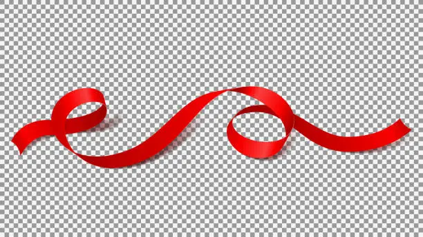 Vector illustration of Red satin ribbon isolated on transparent background