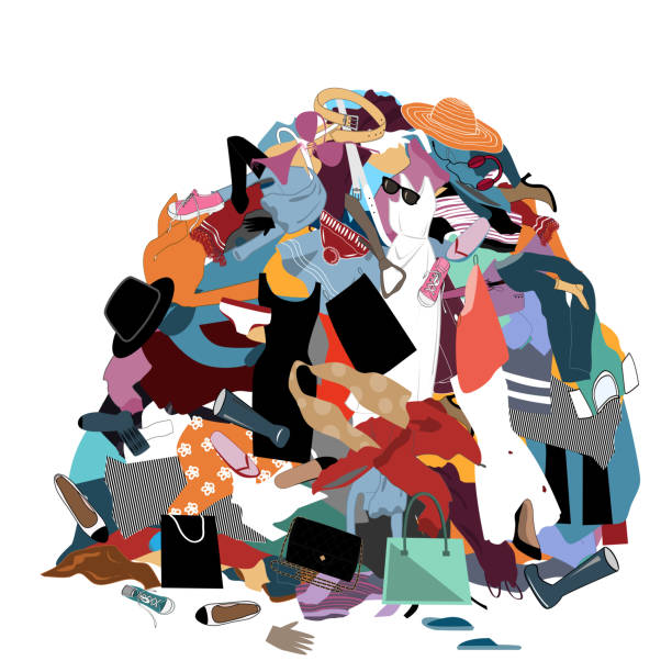 ilustrações de stock, clip art, desenhos animados e ícones de vector illustration with a messy pile of dirty laundry. big pile of useless clothes. nothing to wear concept, home stuff and rubbish - pilha roupa velha