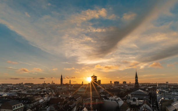 istock Sunset over city skyline in Copenhagen, Denmark 1089395010
