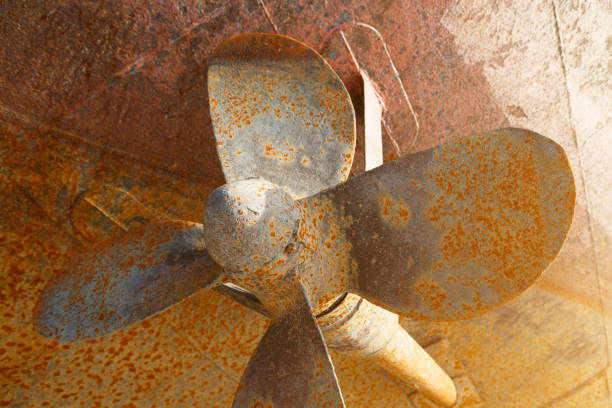 istock Rusty screw of a ship standing in dry dock during repairs 1089395242