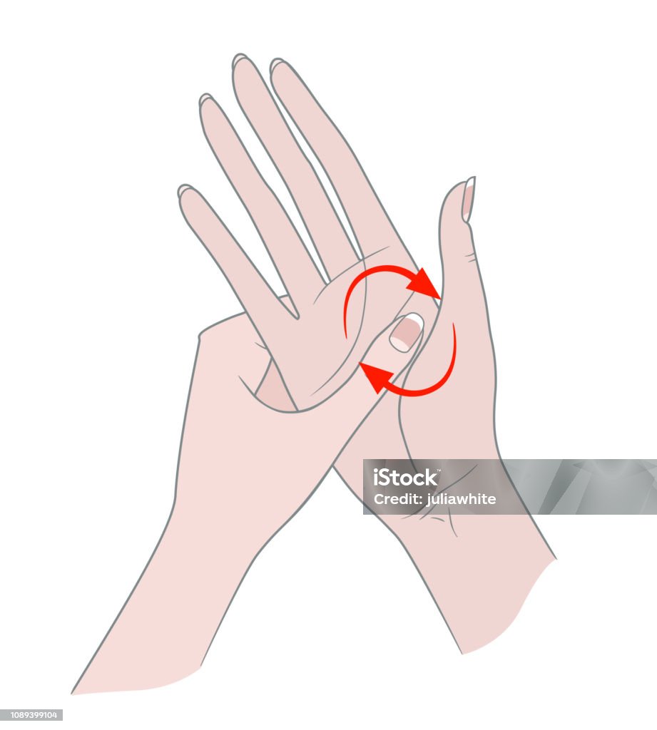 Exercises for the hands against inflammation of the joints and arthritis. Exercises for the hands against inflammation of the joints and arthritis. Two female hands connected by fingers. Vector illustration Massaging stock vector