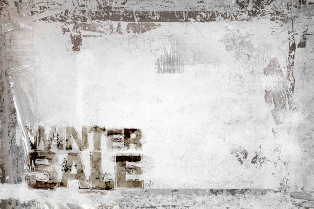 Winter Sale Grunge Background with grungy frame and remains of scotch tape and cellophane. Fully editable. Dirty artistic design element, box, frame for text. Doodle frame.