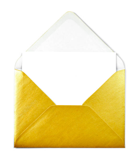 istock Golden envelope and white card with copy space 1089403000