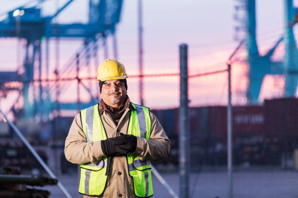 istock Hispanic dock worker at shipping port 1089404856