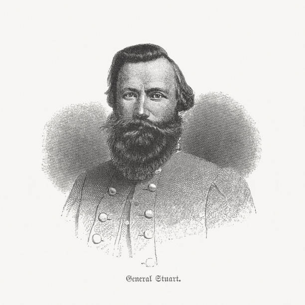 ilustraciones, imágenes clip art, dibujos animados e iconos de stock de general stuart (1833-1864), general del ejército confederado, publicado 1886 - civil war general engraving men