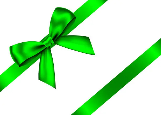 Vector illustration of Green  realistic gift bow with horizontal  ribbon.